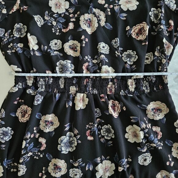 Aqua Curve Dress 2X Floral Smoked Waist LS Midi Ruffle Hem Lined V Neck USA Made - Picture 6 of 16